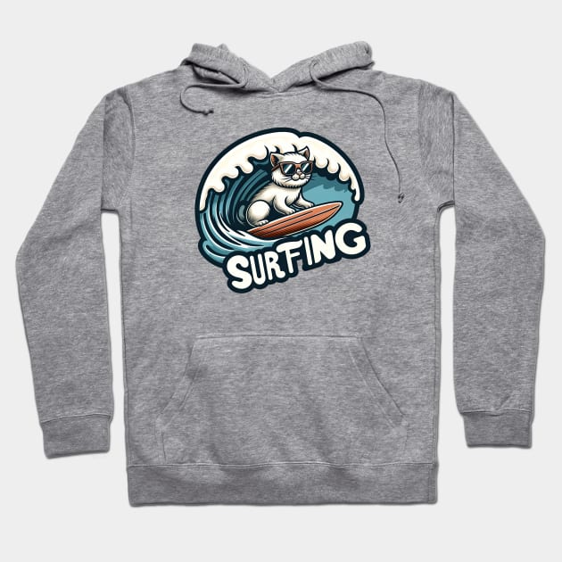 cat surfing ocean wave Hoodie by Dracoola